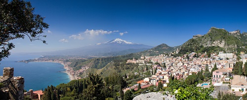 Bild Sizilien - Panorama von Taormina mit Ätna im Hintergrund